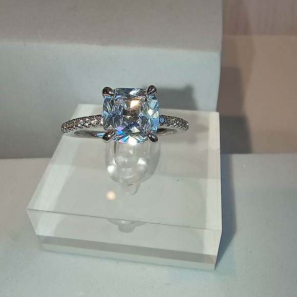 Womens Silver-Plated Brass Ring With Cubic Zirconia For Engagement & Anniversary - Picture 11 of 14